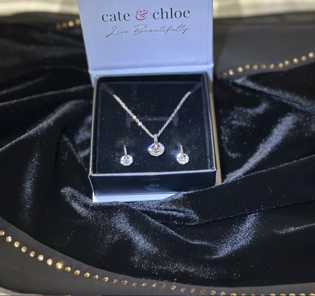Customer photo review of McKayla 18k White Gold Plated Drop Earrings with Swarovski Crystals