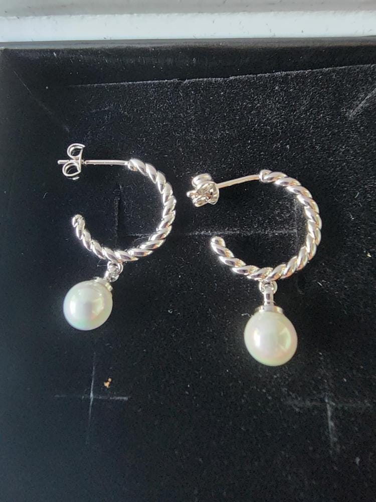 Customer photo review of Cheyanne 18k White Gold Plated 16mm Twisted Half Hoop Drop Pearl Earrings