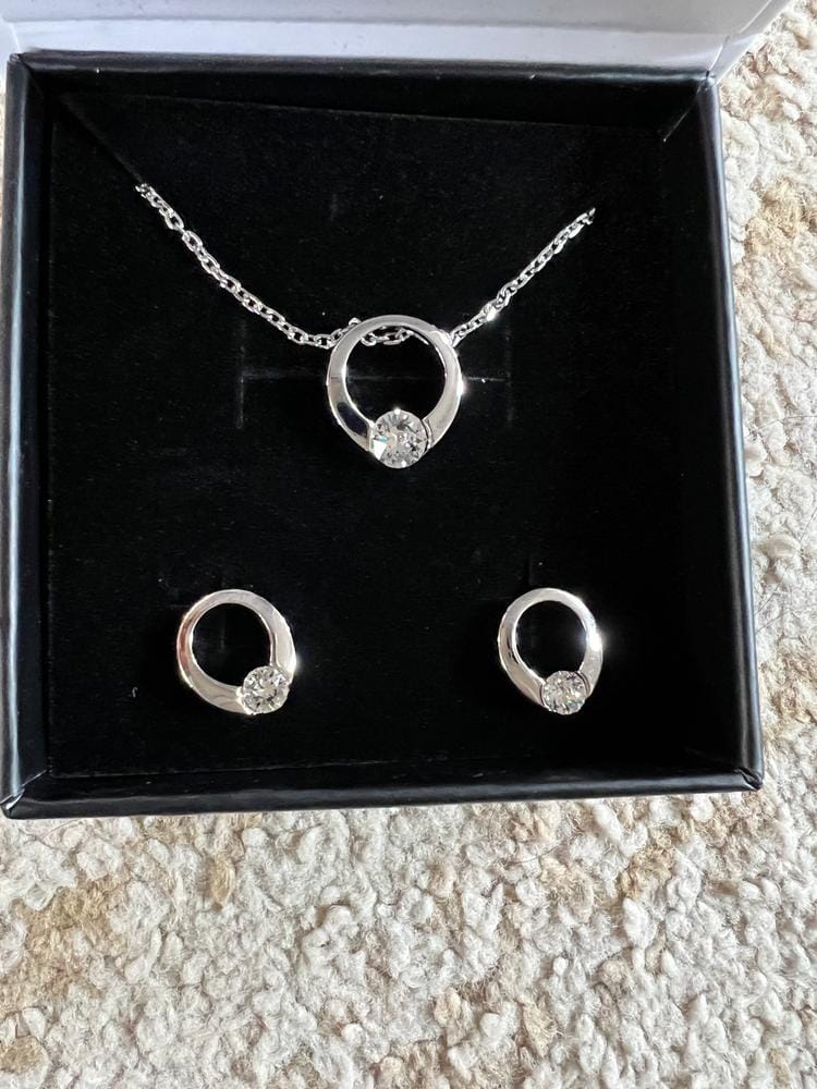 Customer photo review of Dahlia 18k White Gold Plated 13mm Hoop Necklace with Swarovski Crystal