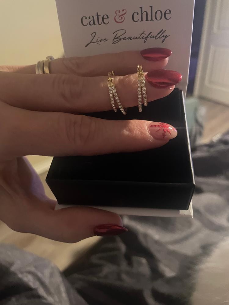 Customer photo review of Corina 18k White Gold Plated 20mm Hoop Earrings with Swarovski Crystals