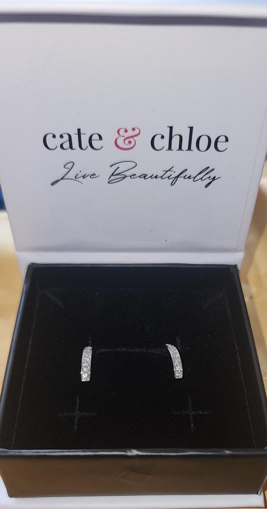 Customer photo review of Erin 18k White Gold Plated Half Hoop Earrings with Swarovski Crystals