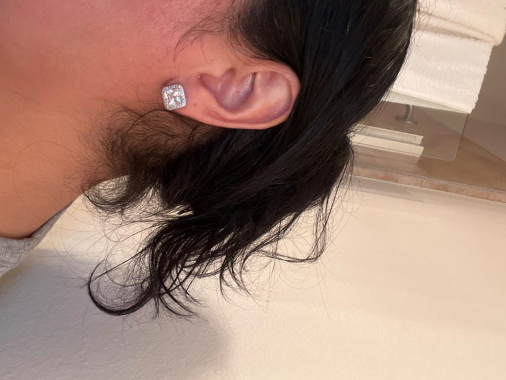 Customer photo review of Brooke 18k White Gold Plated Stud Earrings with Princess Cut Swarovski Crystals