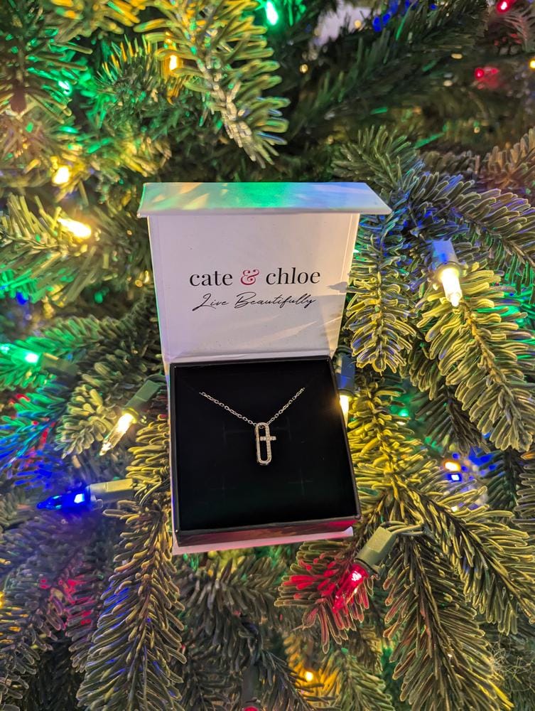 Customer photo review of Lona 18k White Gold Plated Silver Cross Necklace with Swarovski Crystals