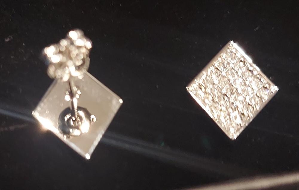 Customer photo review of Lennon 18k White Gold Plated Diamond Shaped Stud Earrings with Swarovski Crystals