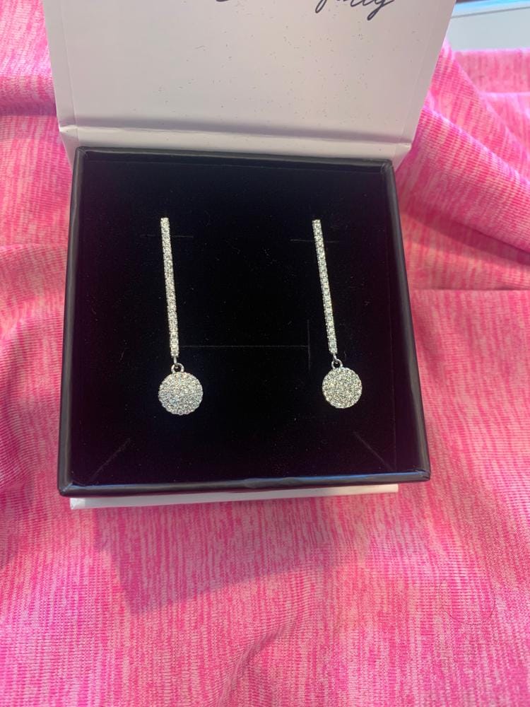 Customer photo review of Hazel 18k White Gold Plated Silver Drop Dangle Earrings with Simulated Diamond Crystals - Final Sale