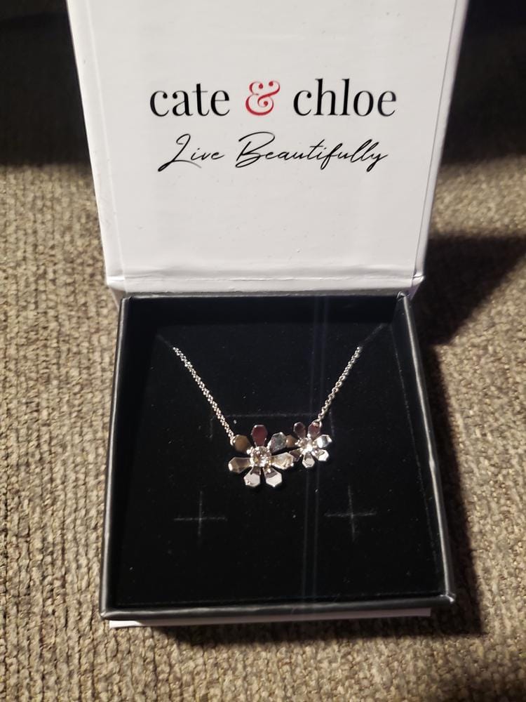 Customer photo review of Daisy 18k White Gold Plated Flower Necklace with Swarovski Crystals