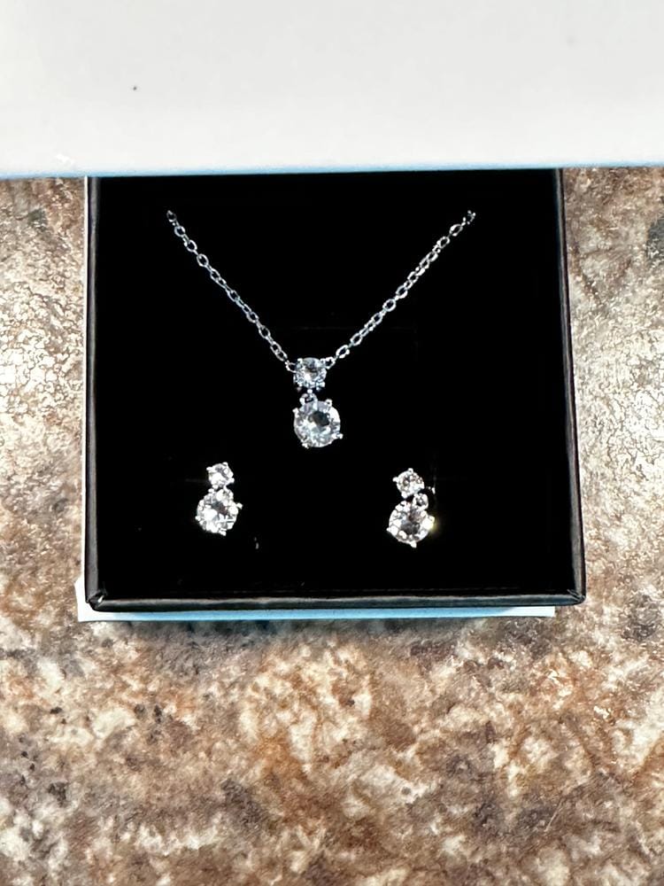 Customer photo review of Jasmine 18k White Gold Plated Drop Necklace with Swarovski Crystals