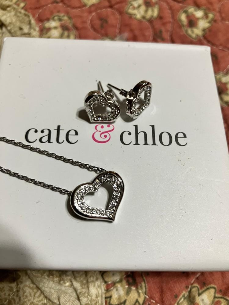 Customer photo review of Dominique 18k White Gold Plated Silver Heart Necklace and Earring Set with Swarovski Crystals