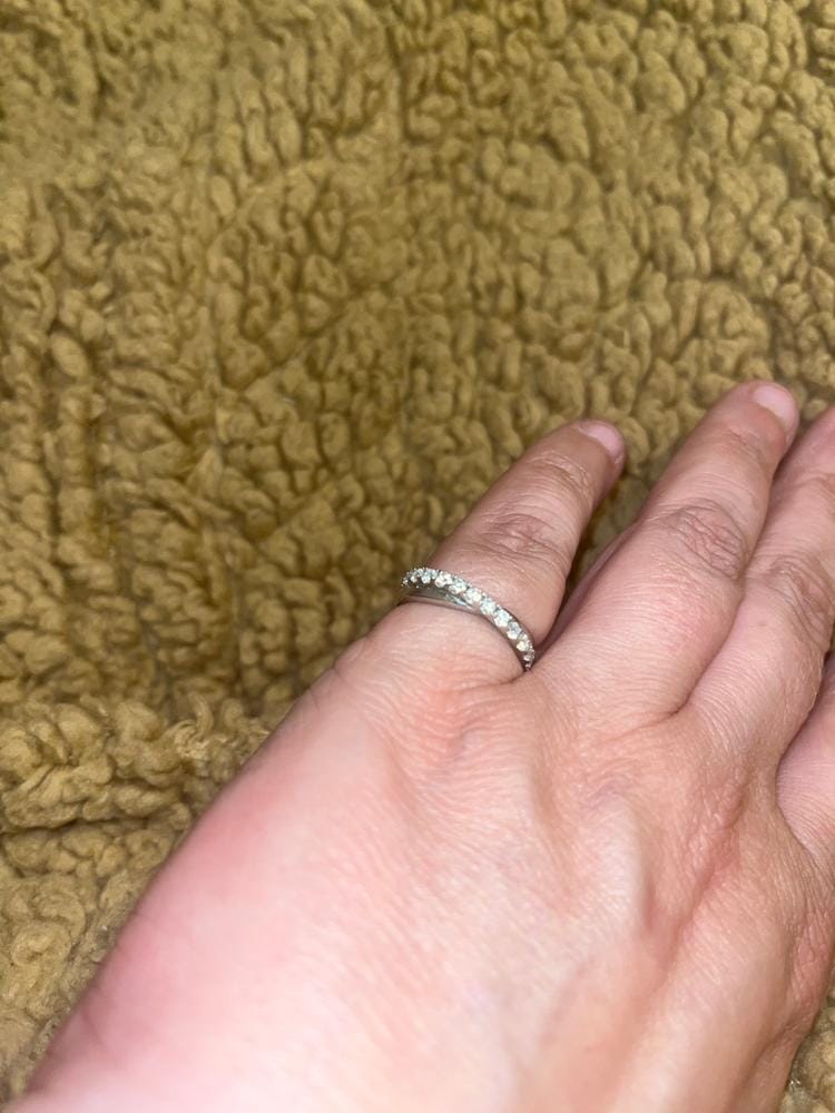 Customer photo review of Moissanite by Cate & Chloe Emerson 0.36tcw Round Cut 925 Sterling Silver 18k White Gold Plated Wedding Band