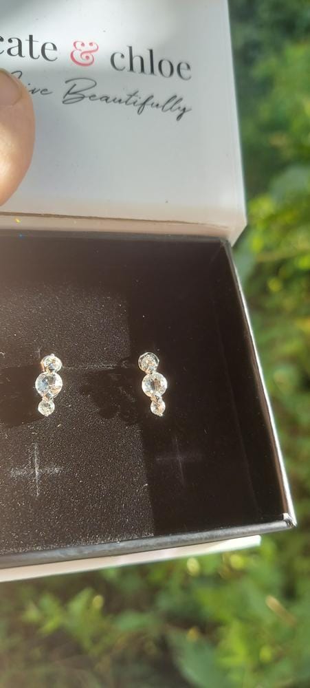 Customer photo review of Lucille 18k White Gold Plated Stud Drop Earrings with Swarovski Crystals