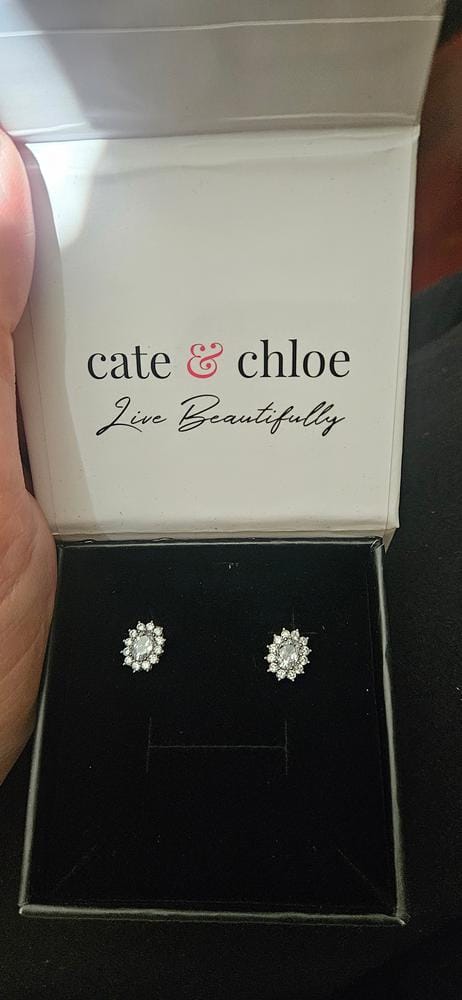 Customer photo review of Eloise 18k White Gold Plated Stud Earrings with Solitaire Round Cut Swarovski Crystal