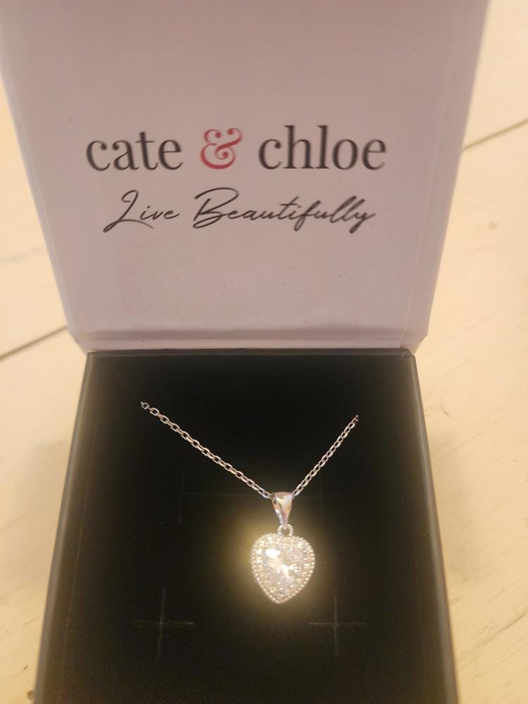 Customer photo review of Coraline 18k White Gold Plated Heart Pendant Necklace with Simulated Diamond Crystals