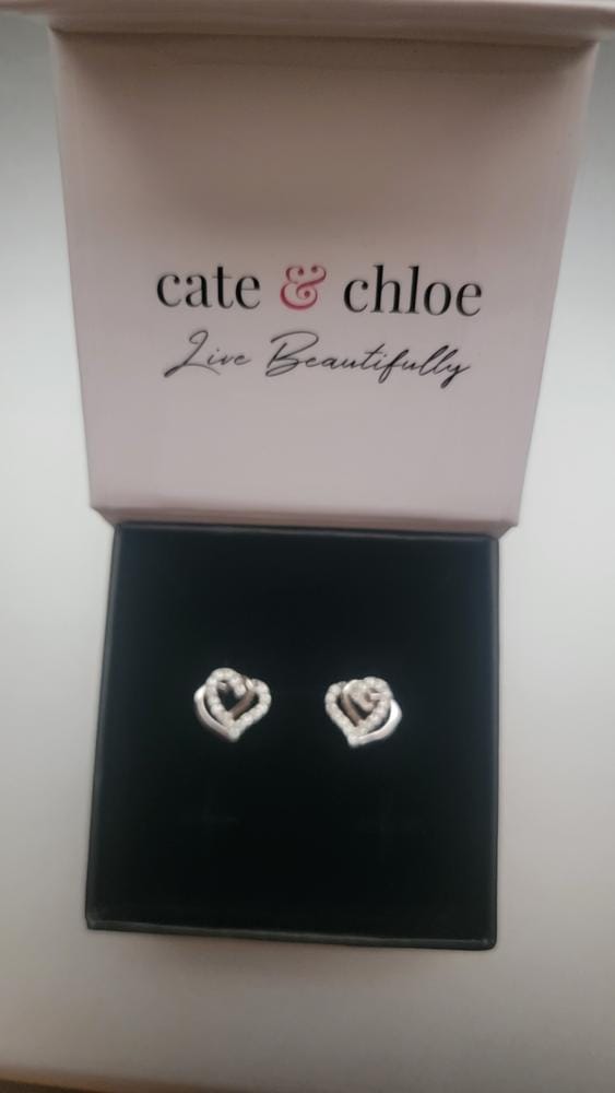 Customer photo review of Kara 18k White Gold Plated Silver Heart Stud Earrings with Swarovski Crystals