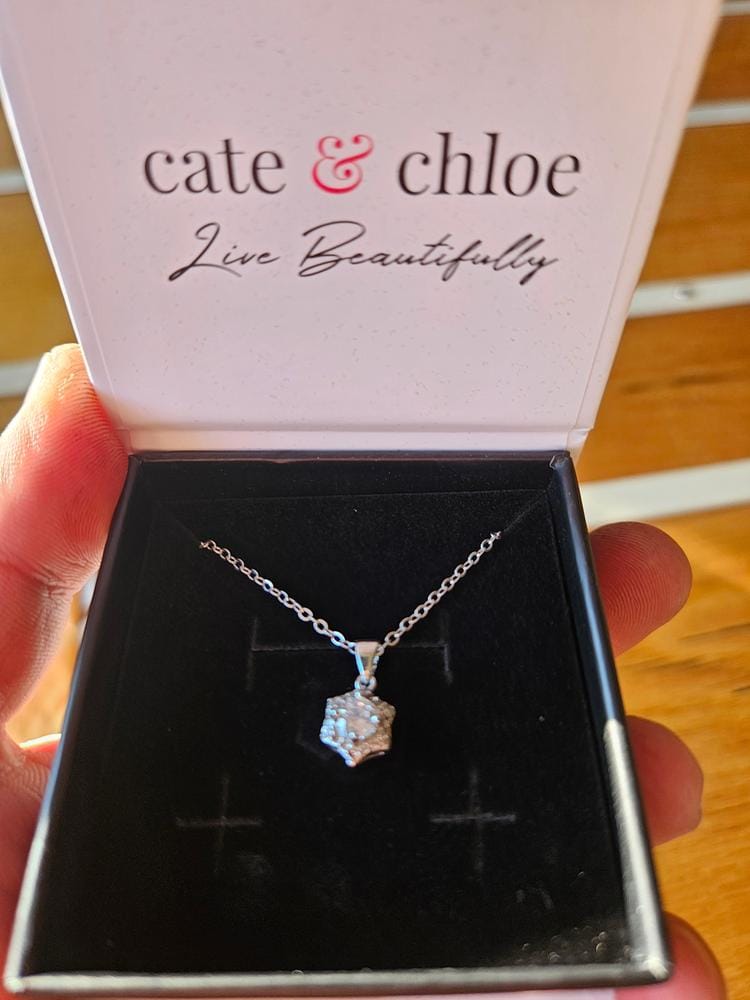 Customer photo review of Poppy 18k White Gold Plated Necklace with Simulated Diamond Crystals - Final Sale