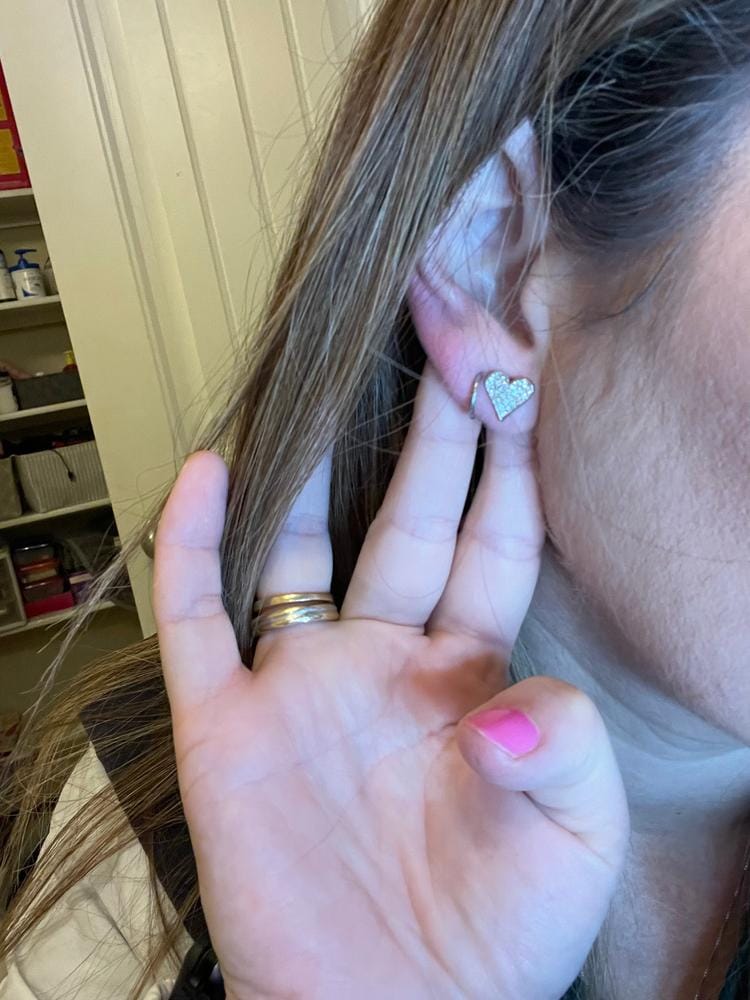 Customer photo review of Cecilia 18k White Gold Plated Silver Heart Stud Earrings with Swarovski Crystals