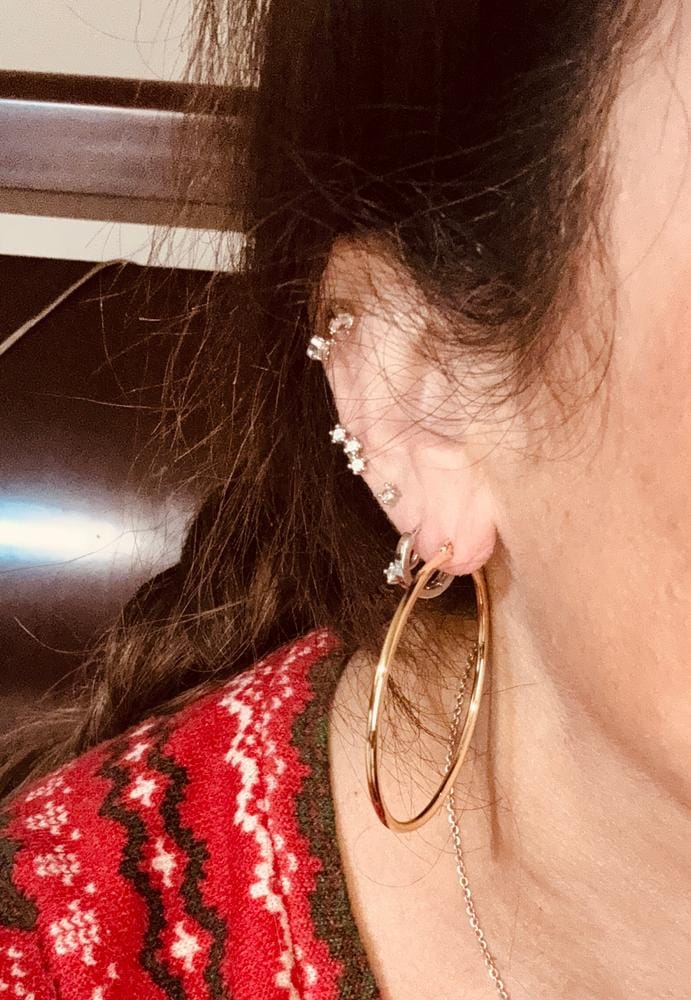 Customer photo review of Monica 18k White Gold Plated 10mm/40mm/50mm Hoop Earrings