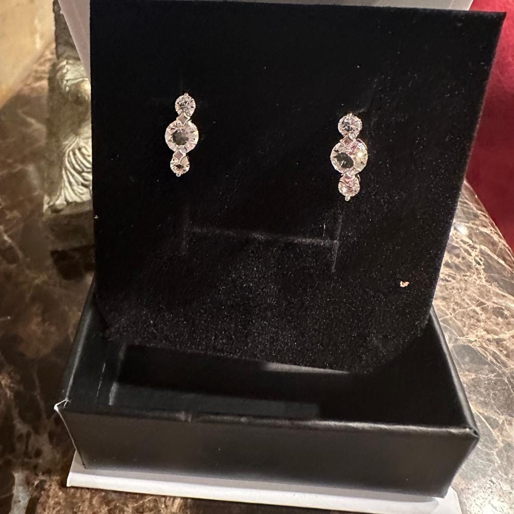 Customer photo review of Lucille 18k White Gold Plated Stud Drop Earrings with Swarovski Crystals