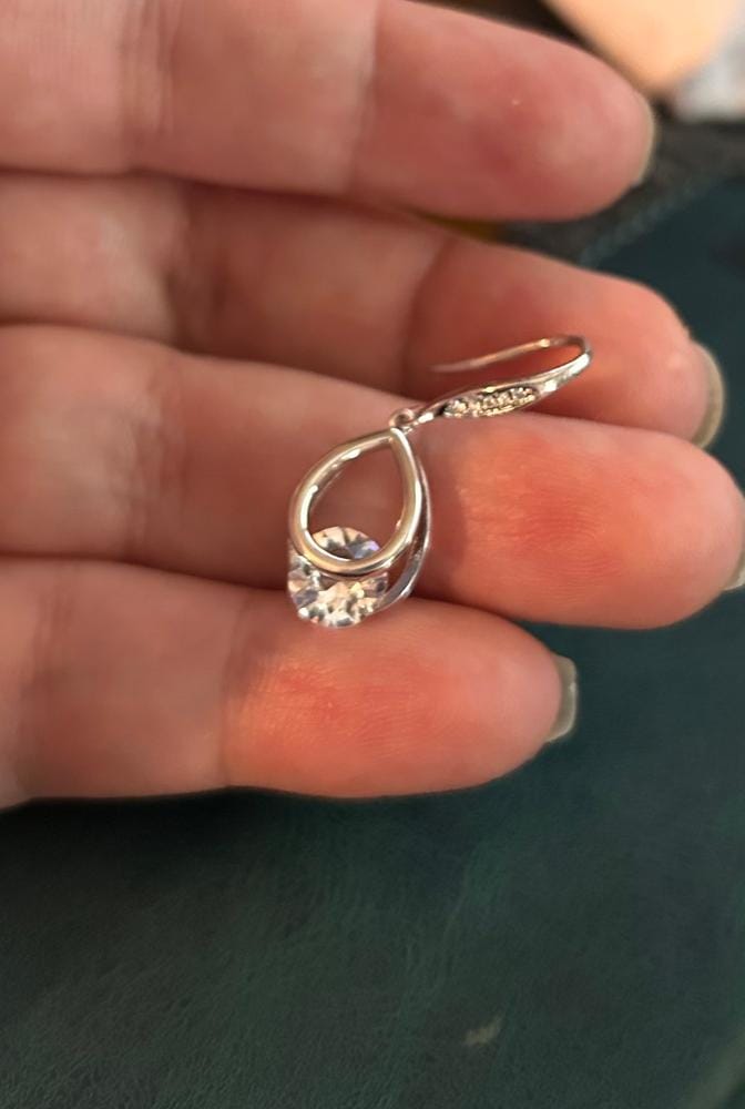 Customer photo review of Brenda 18k White Gold Plated Drop Earrings with Swarovski Crystals