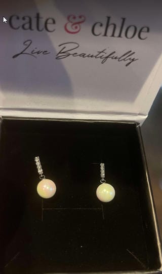Customer photo review of Gabrielle 18k White Gold Plated Pearl Drop Earrings with Swarovski Crystals