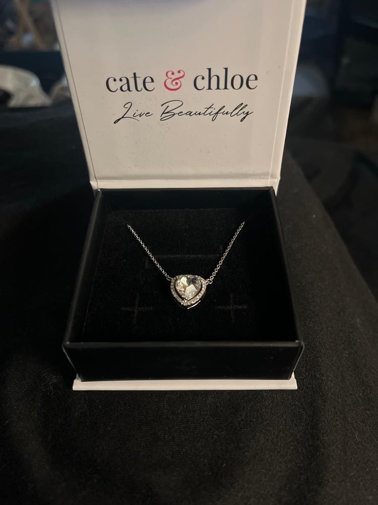Customer photo review of Tara 18k White Gold Plated Halo Heart Pendant Necklace with Swarovski Crystals