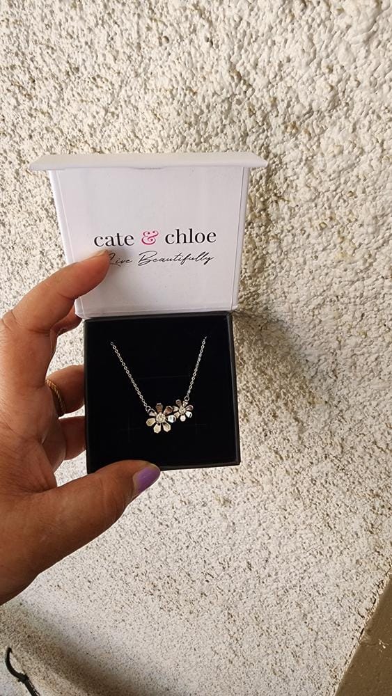 Customer photo review of Daisy 18k White Gold Plated Flower Necklace with Swarovski Crystals