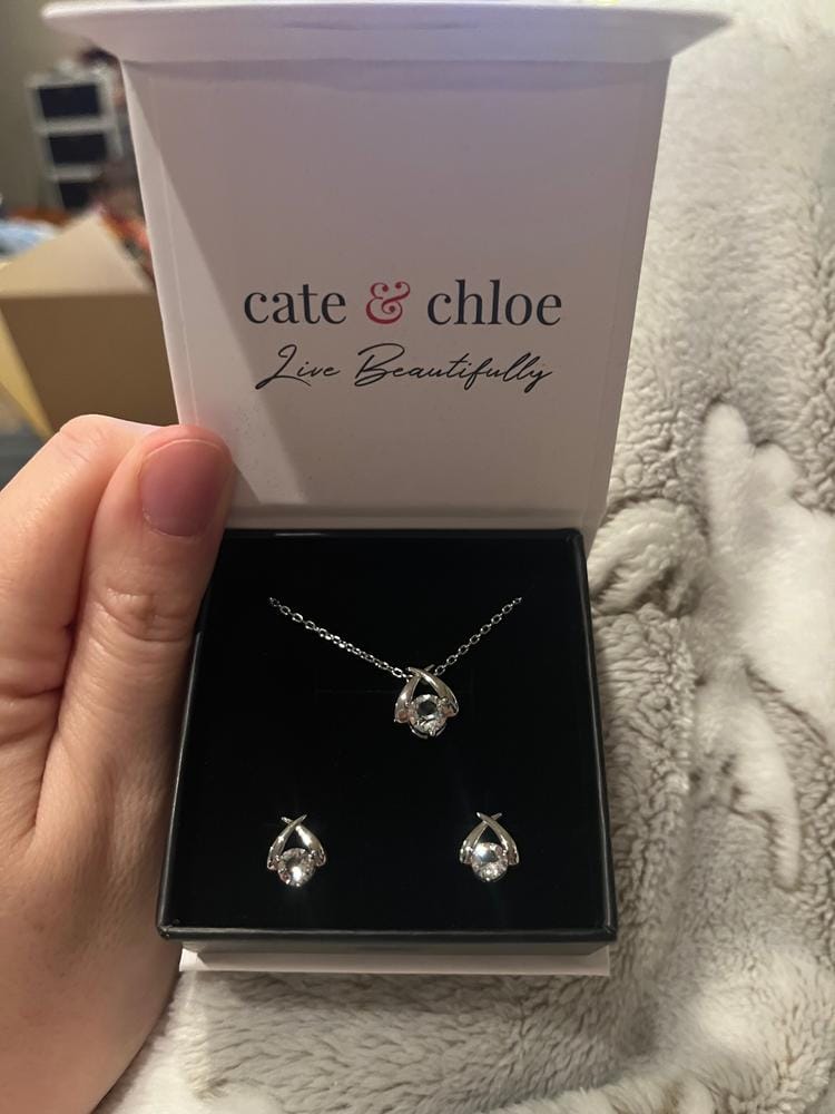 Customer photo review of Eloise 18k White Gold Plated Pendant Necklace with Round Cut Swarovski Crystal