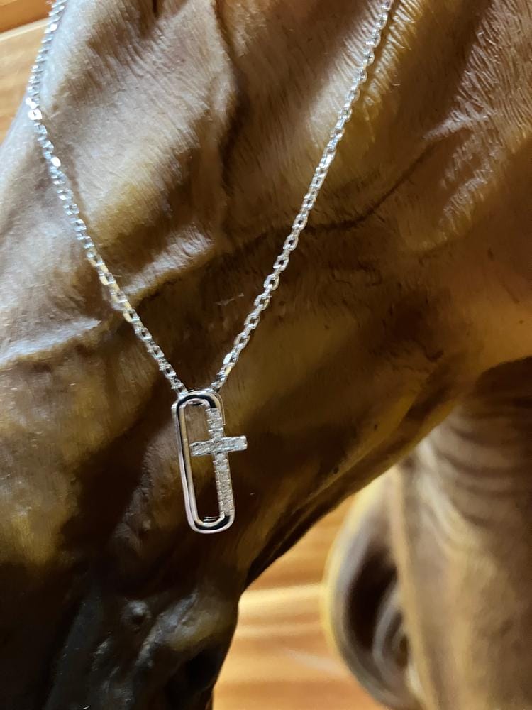 Customer photo review of Lona 18k White Gold Plated Silver Cross Necklace with Swarovski Crystals