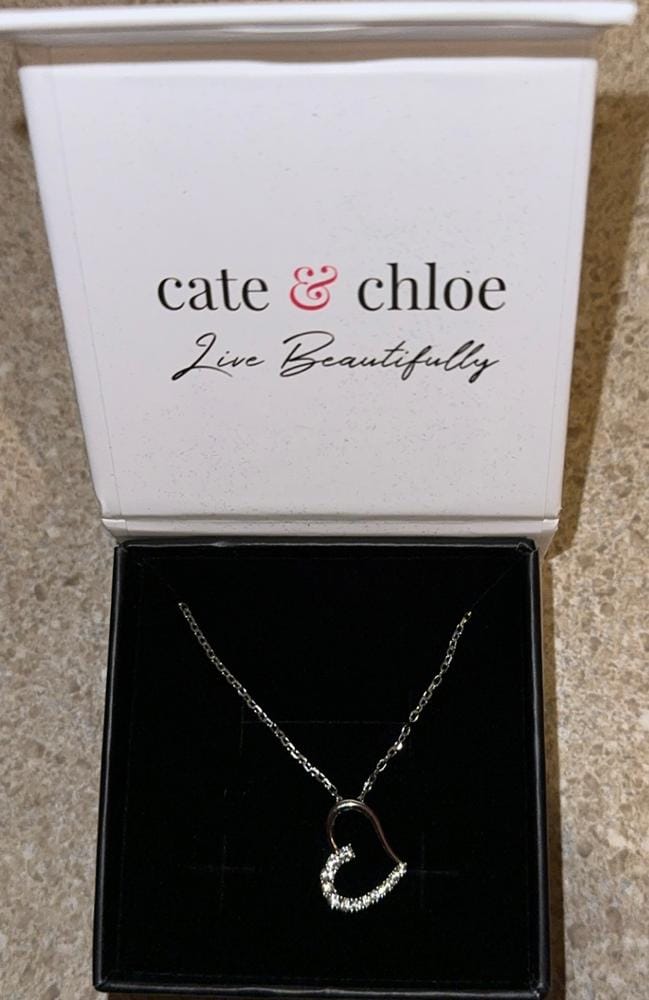 Customer photo review of Capri 18k White Gold Plated Silver Heart Necklace with Swarovski Crystals