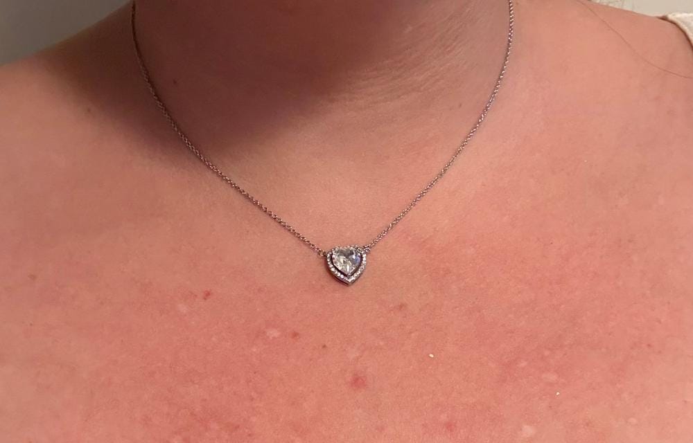 Customer photo review of Tara 18k White Gold Plated Halo Heart Pendant Necklace with Swarovski Crystals