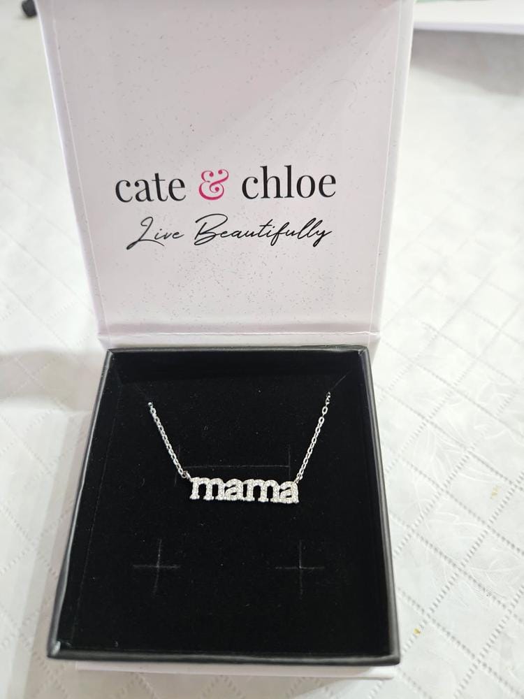 Customer photo review of Kelly 18k White Gold Plated Mama Necklace with Swarovski Crystals