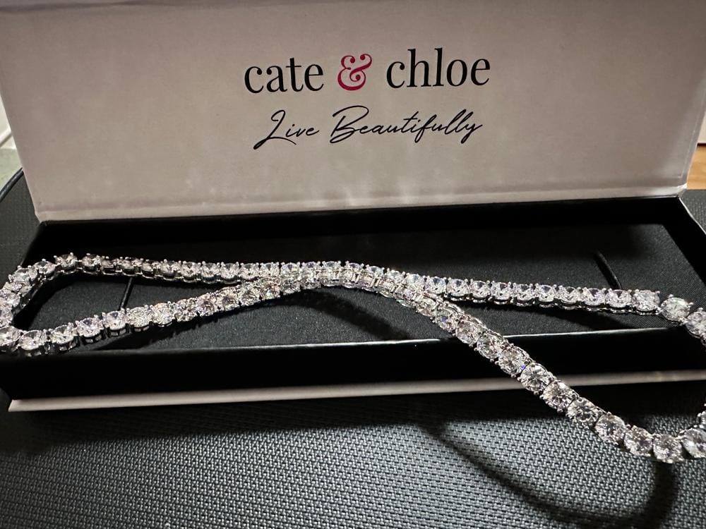 Customer photo review of Priscilla 18k White Gold Plated Tennis Necklace with Simulated Diamond Crystals