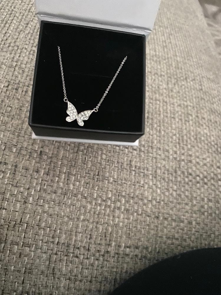 Customer photo review of Yuenen 18k White Gold Plated Silver Butterfly Necklace with Swarovski Crystals