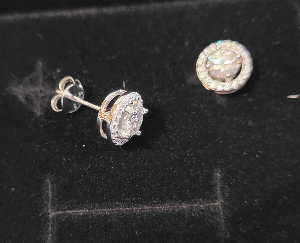 Customer photo review of Moissanite by Cate & Chloe Kailani 18k Gold Plated 925 Sterling Silver Stud Earrings 1.18tcw