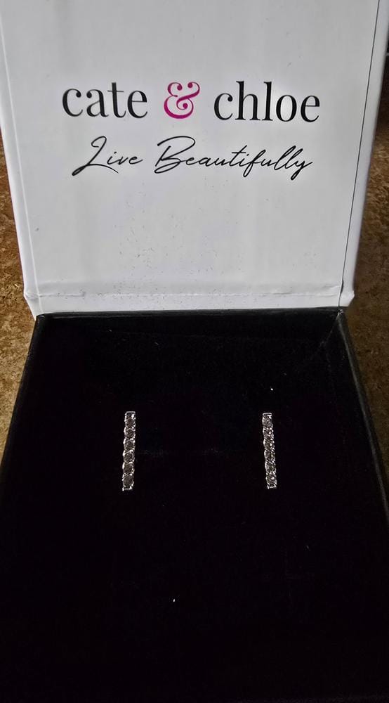 Customer photo review of Sydney 18k White Gold Plated 14mm Square Hoop Earrings with Swarovski Crystals