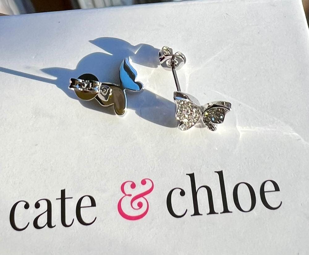 Customer photo review of Yuenen 18k White Gold Plated Silver Butterfly Stud Earrings with Swarovski Crystals