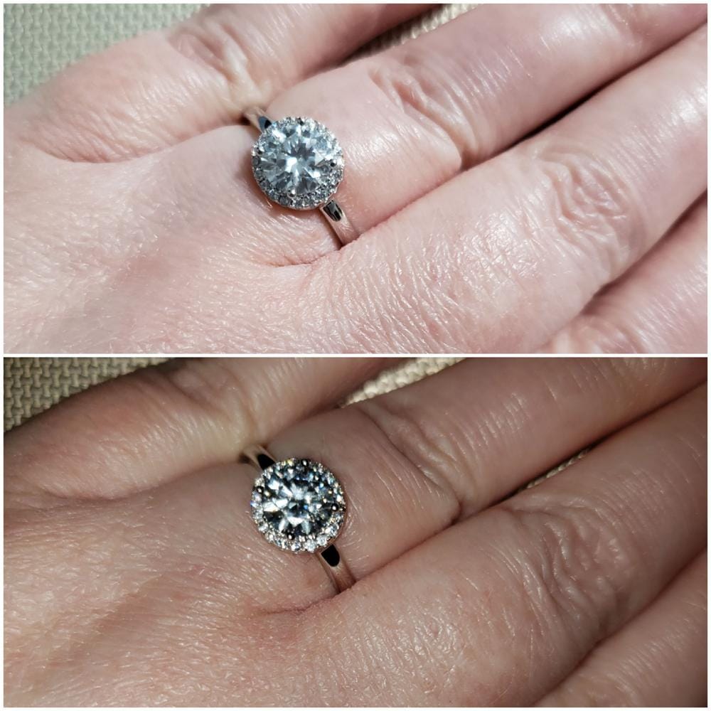 Customer photo review of Moissanite by Cate & Chloe Cora 1.1tcw Round Cut 925 Sterling Silver 18k White Gold Plated Forever Engagement Ring
