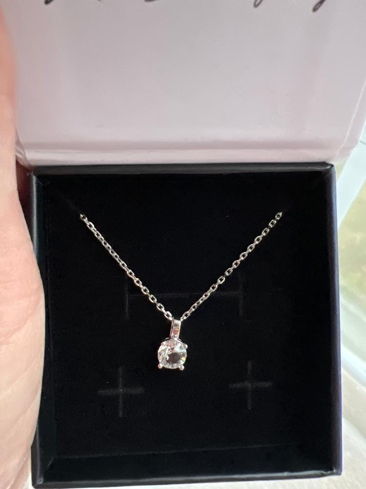 Customer photo review of Araylia 18k White Gold Plated Necklace with Solitaire Round Cut Swarovski Crystal