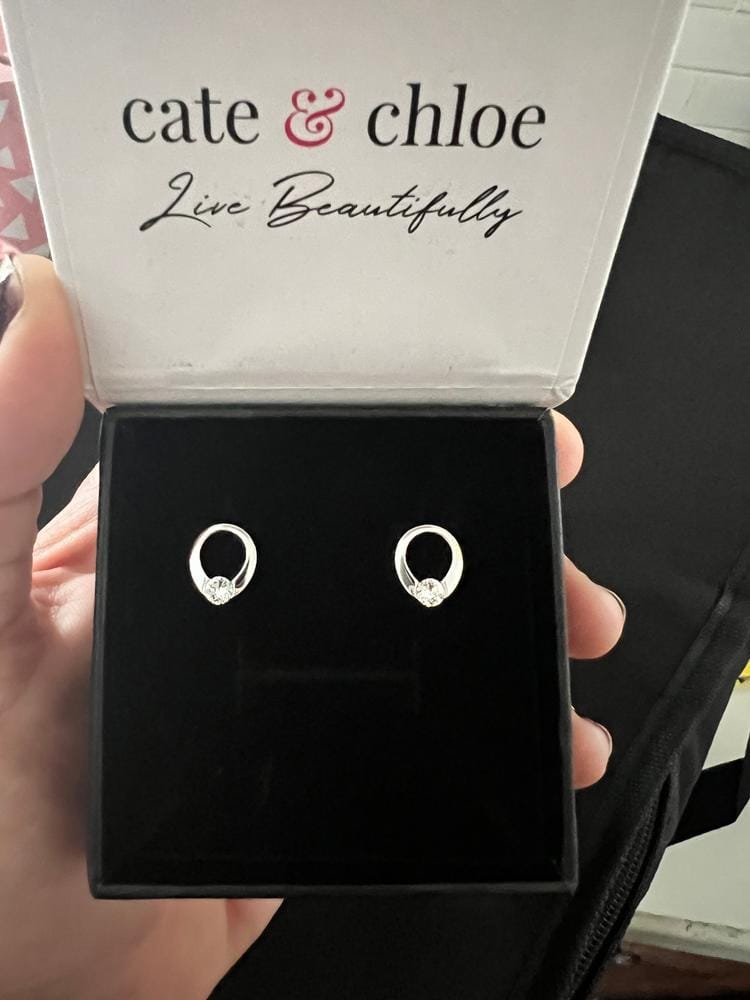 Customer photo review of Dahlia 18k White Gold Plated 12mm Hoop Earrings with Swarovski Crystal