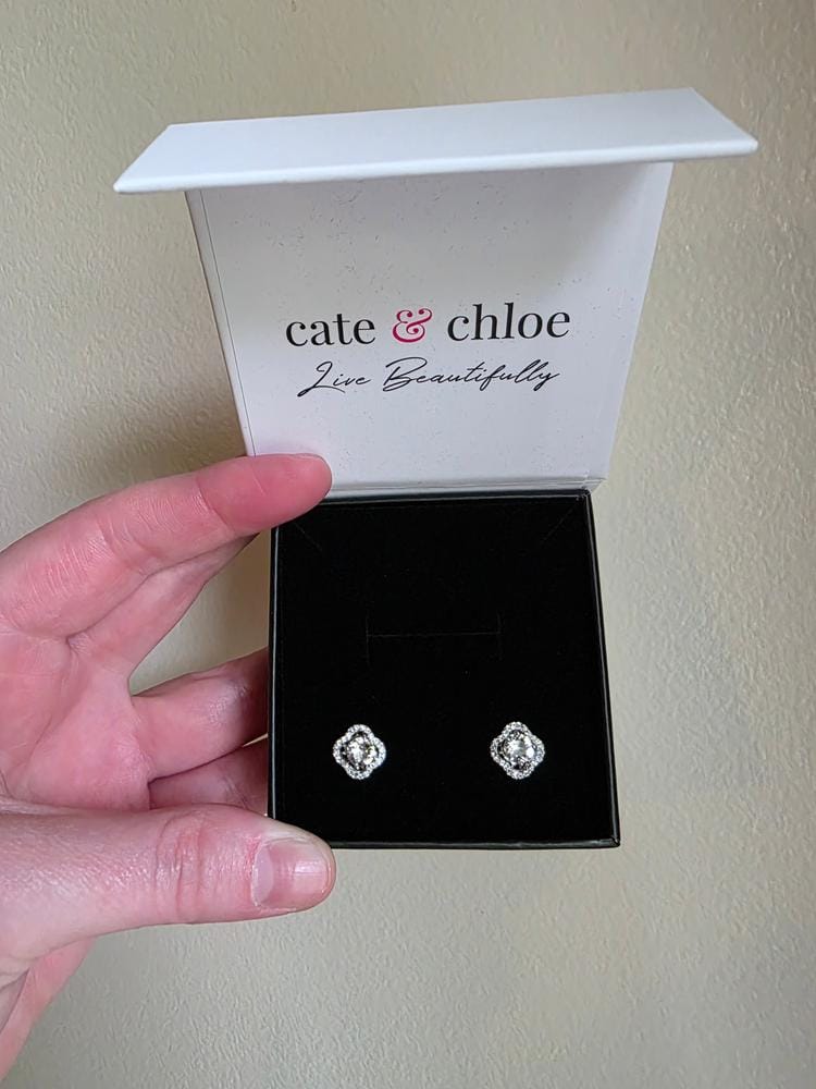 Customer photo review of Haddie 18k White Gold Plated 2-in-1 Halo Stud Earrings with Swarovski Crystals