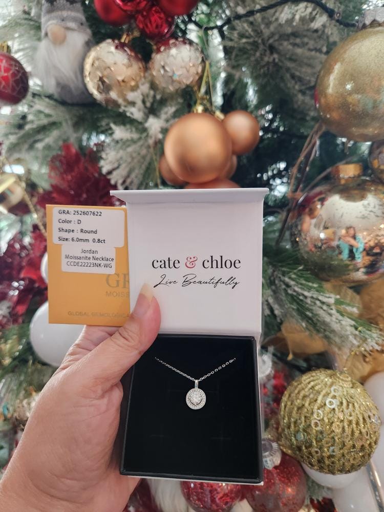Customer photo review of Moissanite by Cate & Chloe Jordan 18k Gold Plated 925 Sterling Silver Necklace 0.95tcw