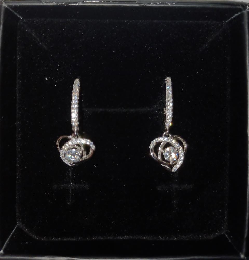 Customer photo review of Moissanite by Cate & Chloe Naomi 18k Gold Plated 925 Sterling Silver Dangle Earrings 0.9tcw