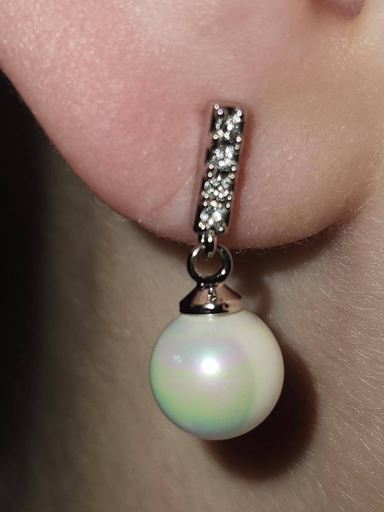 Customer photo review of Gabrielle 18k White Gold Plated Pearl Drop Earrings with Swarovski Crystals