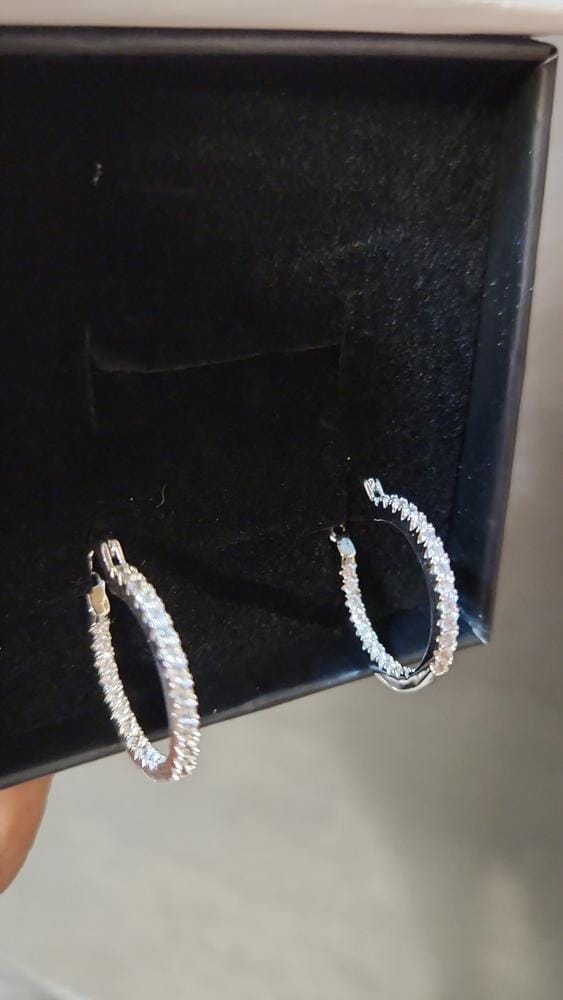 Customer photo review of Margot 18k White Gold Plated 24mm Hoop Earrings with Simulated Diamond Crystals