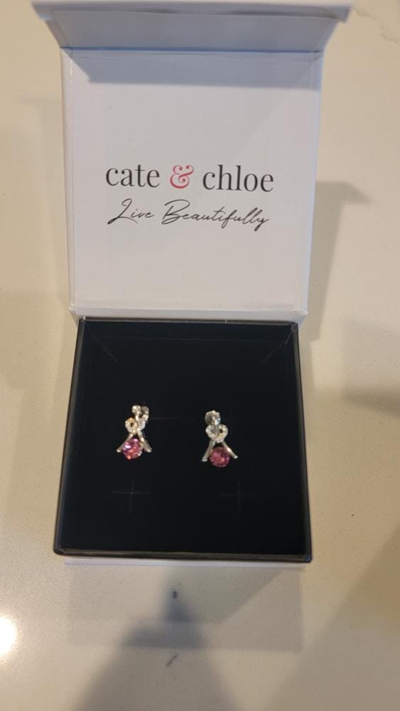 Customer photo review of Serenity Birthstone 18k White Gold Plated Drop Earrings with Round Cut Swarovski Crystals