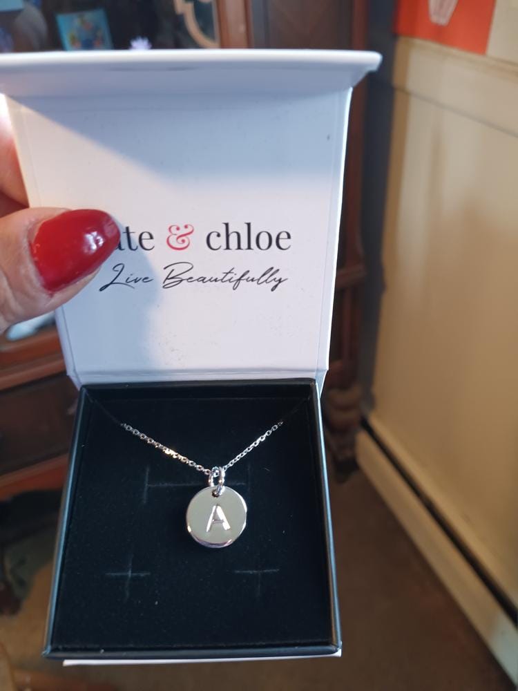 Customer photo review of Summer Collection 18k White Gold Plated Engraved Initial Letter Pendant Necklace