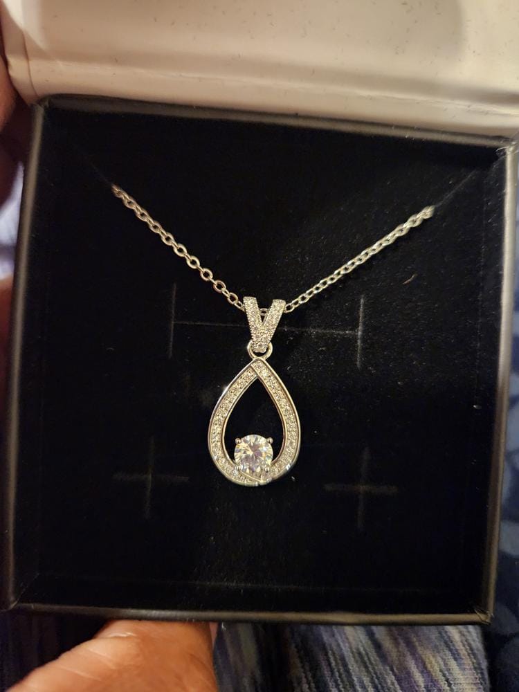 Customer photo review of Arabella 18k White Gold Plated Teardrop Necklace with Simulated Diamond Crystals