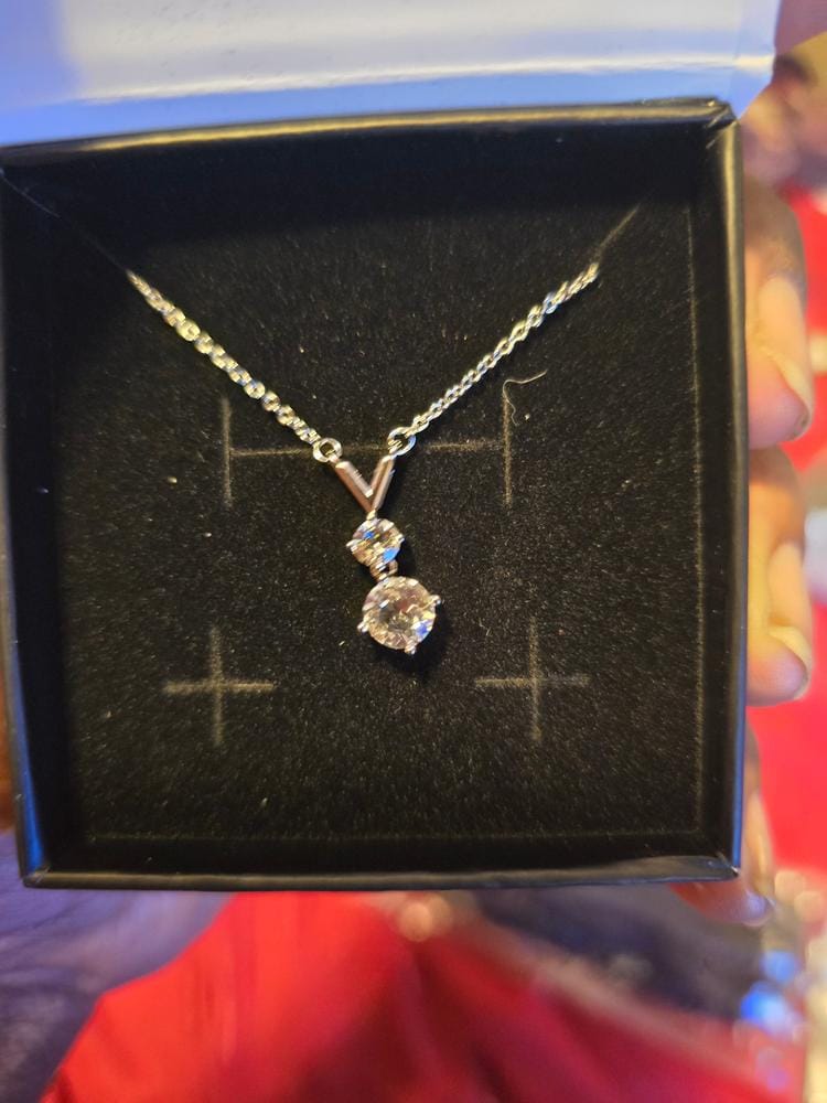Customer photo review of Andy 18k White Gold Plated 2-Stone Pendant Necklace with Swarovski Crystals