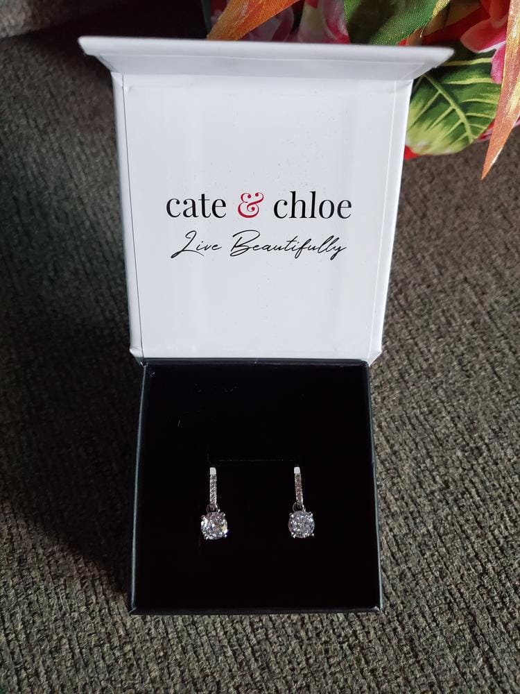 Customer photo review of Valerie 18k White Gold Plated Drop Earrings with Simulated Diamond Crystals