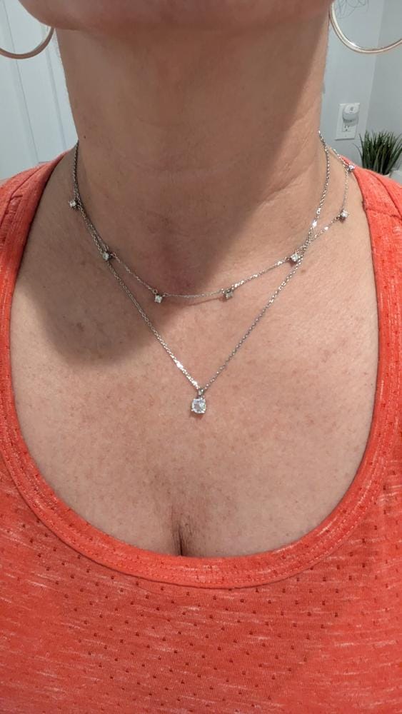 Customer photo review of Araylia 18k White Gold Plated Necklace with Solitaire Round Cut Swarovski Crystal