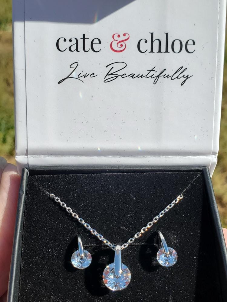 Customer photo review of McKayla 18k White Gold Plated Drop Earrings with Swarovski Crystals